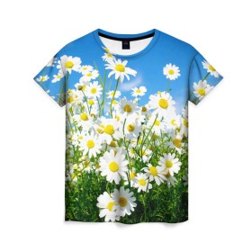 Женская футболка 3D с принтом Полевые цветы 7 в Курске, 100% полиэфир ( синтетическое хлопкоподобное полотно) | прямой крой, круглый вырез горловины, длина до линии бедер | поле | полевые цветы | цветы