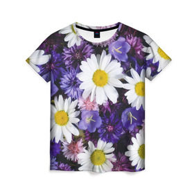 Женская футболка 3D с принтом Полевые цветы 8 в Курске, 100% полиэфир ( синтетическое хлопкоподобное полотно) | прямой крой, круглый вырез горловины, длина до линии бедер | поле | полевые цветы | цветы