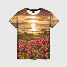 Женская футболка 3D с принтом Полевые цветы 9 в Курске, 100% полиэфир ( синтетическое хлопкоподобное полотно) | прямой крой, круглый вырез горловины, длина до линии бедер | поле | полевые цветы | цветы