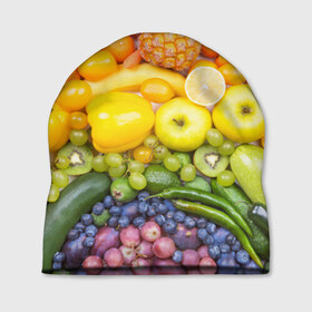 Шапка 3D с принтом Плоды в Курске, 100% полиэстер | универсальный размер, печать по всей поверхности изделия | Тематика изображения на принте: овощи | фрукты | ягоды