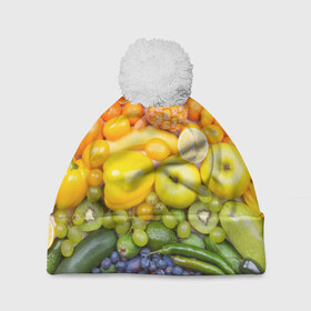 Шапка 3D c помпоном с принтом Плоды в Курске, 100% полиэстер | универсальный размер, печать по всей поверхности изделия | Тематика изображения на принте: овощи | фрукты | ягоды