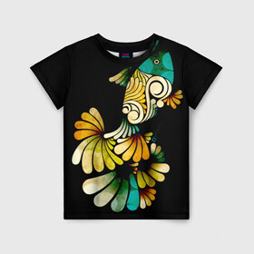 Детская футболка 3D с принтом Рыбка в Курске, 100% гипоаллергенный полиэфир | прямой крой, круглый вырез горловины, длина до линии бедер, чуть спущенное плечо, ткань немного тянется | Тематика изображения на принте: золотая рыбка | рыба