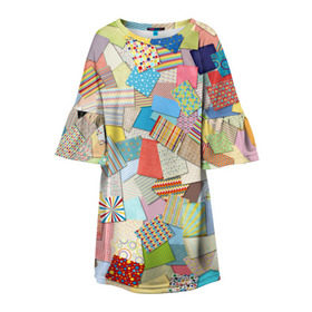Детское платье 3D с принтом Заплатки в Курске, 100% полиэстер | прямой силуэт, чуть расширенный к низу. Круглая горловина, на рукавах — воланы | заплатки | лоскутное шитье | лоскуты