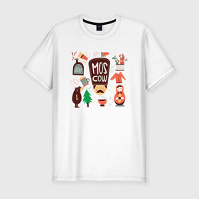 Мужская футболка премиум с принтом Moscow в Курске, 92% хлопок, 8% лайкра | приталенный силуэт, круглый вырез ворота, длина до линии бедра, короткий рукав | moscow | водка | матрешка | медведь | москва | россия