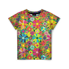 Детская футболка 3D с принтом Узор из цветов в Курске, 100% гипоаллергенный полиэфир | прямой крой, круглый вырез горловины, длина до линии бедер, чуть спущенное плечо, ткань немного тянется | паттерн | разноцветный | рстительный