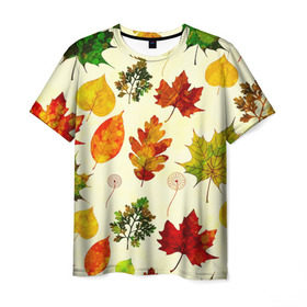 Мужская футболка 3D с принтом Осень в Курске, 100% полиэфир | прямой крой, круглый вырез горловины, длина до линии бедер | листва | листья | осень | оформление | пёстрые листочки | слой | текстура | трайбл | узор | фон