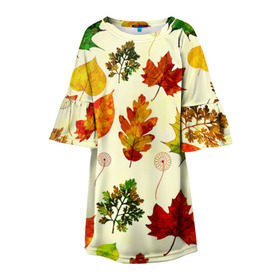 Детское платье 3D с принтом Осень в Курске, 100% полиэстер | прямой силуэт, чуть расширенный к низу. Круглая горловина, на рукавах — воланы | листва | листья | осень | оформление | пёстрые листочки | слой | текстура | трайбл | узор | фон