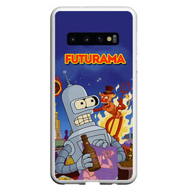 Чехол для Samsung Galaxy S10 с принтом Futurama в Курске, Силикон | Область печати: задняя сторона чехла, без боковых панелей | bender | fry | futurama | mult | бендер | бэндер | лила | мульт | мультсериал | мульфильмы | фрай | футутрама