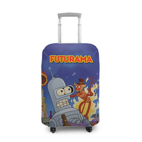 Чехол для чемодана 3D с принтом Futurama в Курске, 86% полиэфир, 14% спандекс | двустороннее нанесение принта, прорези для ручек и колес | bender | fry | futurama | mult | бендер | бэндер | лила | мульт | мультсериал | мульфильмы | фрай | футутрама