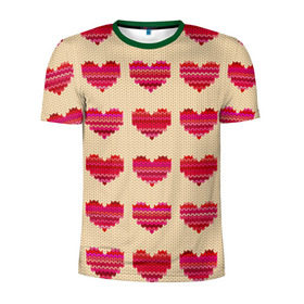 Мужская футболка 3D спортивная с принтом Шерстяные сердечки в Курске, 100% полиэстер с улучшенными характеристиками | приталенный силуэт, круглая горловина, широкие плечи, сужается к линии бедра | вязание | вязаный | паттерн | текстура | узор
