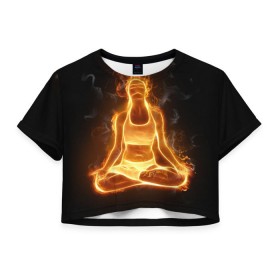 Женская футболка 3D укороченная с принтом Пламенная медитация в Курске, 100% полиэстер | круглая горловина, длина футболки до линии талии, рукава с отворотами | аштанга | здоровье | зож | йога | кундалини | лотос | медитация | огонь | пламя | силуэт | спорт | страсть | тонус