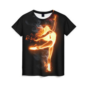 Женская футболка 3D с принтом Фитнес в Курске, 100% полиэфир ( синтетическое хлопкоподобное полотно) | прямой крой, круглый вырез горловины, длина до линии бедер | грация | здоровье | зож | огонь | пламя | силуэт | спорт | страсть | танец | тонус | фитнес
