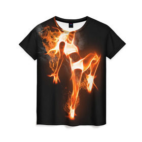 Женская футболка 3D с принтом Спортивная страсть в Курске, 100% полиэфир ( синтетическое хлопкоподобное полотно) | прямой крой, круглый вырез горловины, длина до линии бедер | грация | здоровье | зож | огонь | пламя | силуэт | спорт | страсть | танец | тонус | фитнес