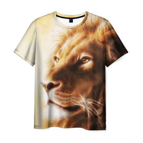 Мужская футболка 3D с принтом Лев в Курске, 100% полиэфир | прямой крой, круглый вырез горловины, длина до линии бедер | власть | джунгли | кошка | лев | мощь | отвага | сила | хищник | храбрость | царь зверей