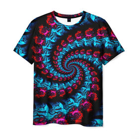 Мужская футболка 3D с принтом Abstract cky в Курске, 100% полиэфир | прямой крой, круглый вырез горловины, длина до линии бедер | Тематика изображения на принте: красный | спираль