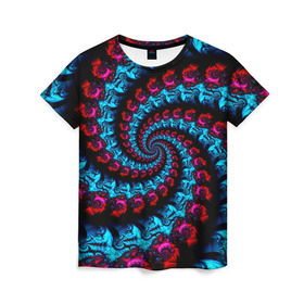Женская футболка 3D с принтом Abstract cky в Курске, 100% полиэфир ( синтетическое хлопкоподобное полотно) | прямой крой, круглый вырез горловины, длина до линии бедер | Тематика изображения на принте: красный | спираль