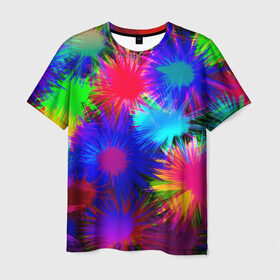 Мужская футболка 3D с принтом Взрывы красок в Курске, 100% полиэфир | прямой крой, круглый вырез горловины, длина до линии бедер | краска | красный | текстуры