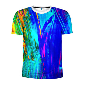 Мужская футболка 3D спортивная с принтом Разводы красок в Курске, 100% полиэстер с улучшенными характеристиками | приталенный силуэт, круглая горловина, широкие плечи, сужается к линии бедра | абстракция | абстракция красок | краска | цветные