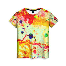 Женская футболка 3D с принтом Брызги красок в Курске, 100% полиэфир ( синтетическое хлопкоподобное полотно) | прямой крой, круглый вырез горловины, длина до линии бедер | цветные