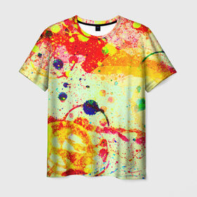 Мужская футболка 3D с принтом Брызги красок в Курске, 100% полиэфир | прямой крой, круглый вырез горловины, длина до линии бедер | цветные