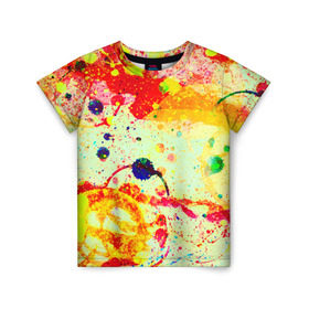 Детская футболка 3D с принтом Брызги красок в Курске, 100% гипоаллергенный полиэфир | прямой крой, круглый вырез горловины, длина до линии бедер, чуть спущенное плечо, ткань немного тянется | Тематика изображения на принте: цветные