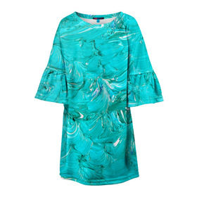 Детское платье 3D с принтом Голубая краска в Курске, 100% полиэстер | прямой силуэт, чуть расширенный к низу. Круглая горловина, на рукавах — воланы | Тематика изображения на принте: абстракция | абстракция красок | краска