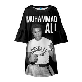 Детское платье 3D с принтом Muhammad Ali в Курске, 100% полиэстер | прямой силуэт, чуть расширенный к низу. Круглая горловина, на рукавах — воланы | ali | boxing | muhammad ali |   |  muhammad |  бокс | али | боксер | мухамад. мухаммад | мухаммед | мухаммед али