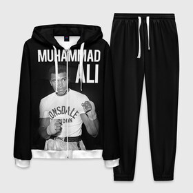 Мужской костюм 3D с принтом Muhammad Ali в Курске, 100% полиэстер | Манжеты и пояс оформлены тканевой резинкой, двухслойный капюшон со шнурком для регулировки, карманы спереди | ali | boxing | muhammad ali |   |  muhammad |  бокс | али | боксер | мухамад. мухаммад | мухаммед | мухаммед али