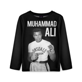 Детский лонгслив 3D с принтом Muhammad Ali в Курске, 100% полиэстер | длинные рукава, круглый вырез горловины, полуприлегающий силуэт
 | Тематика изображения на принте: ali | boxing | muhammad ali |   |  muhammad |  бокс | али | боксер | мухамад. мухаммад | мухаммед | мухаммед али