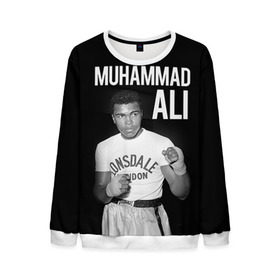 Мужской свитшот 3D с принтом Muhammad Ali в Курске, 100% полиэстер с мягким внутренним слоем | круглый вырез горловины, мягкая резинка на манжетах и поясе, свободная посадка по фигуре | ali | boxing | muhammad ali |   |  muhammad |  бокс | али | боксер | мухамад. мухаммад | мухаммед | мухаммед али