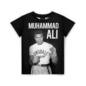 Детская футболка 3D с принтом Muhammad Ali в Курске, 100% гипоаллергенный полиэфир | прямой крой, круглый вырез горловины, длина до линии бедер, чуть спущенное плечо, ткань немного тянется | Тематика изображения на принте: ali | boxing | muhammad ali |   |  muhammad |  бокс | али | боксер | мухамад. мухаммад | мухаммед | мухаммед али