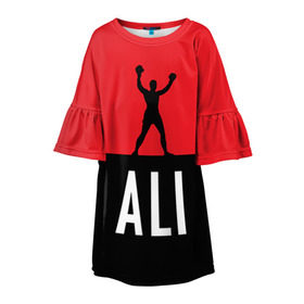 Детское платье 3D с принтом Muhammad Ali 3 в Курске, 100% полиэстер | прямой силуэт, чуть расширенный к низу. Круглая горловина, на рукавах — воланы | ali | boxing |  muhammad |  muhammad ali | али | бокс | боксер | мухамад. мухаммад | мухамед али | мухаммед | мухаммед али