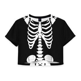 Женская футболка 3D укороченная с принтом Скелет в Курске, 100% полиэстер | круглая горловина, длина футболки до линии талии, рукава с отворотами | bones | halloween | кости | костюм | прикол | прикольная картинка | скелет | тело | хеллоуин
