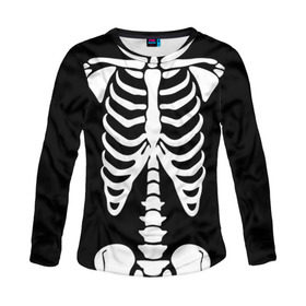 Женский лонгслив 3D с принтом Скелет в Курске, 100% полиэстер | длинные рукава, круглый вырез горловины, полуприлегающий силуэт | bones | halloween | кости | костюм | прикол | прикольная картинка | скелет | тело | хеллоуин