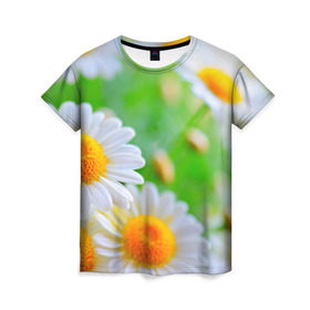 Женская футболка 3D с принтом Ромашки в Курске, 100% полиэфир ( синтетическое хлопкоподобное полотно) | прямой крой, круглый вырез горловины, длина до линии бедер | фото | цветы