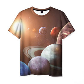 Мужская футболка 3D с принтом Планеты солнечной системы в Курске, 100% полиэфир | прямой крой, круглый вырез горловины, длина до линии бедер | венера | звезды | земля | космос | марс | меркурий | сатурн | солнце | уран | юпитер
