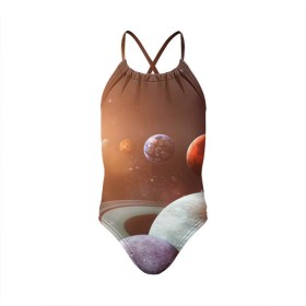 Детский купальник 3D с принтом Планеты солнечной системы в Курске, Полиэстер 85%, Спандекс 15% | Слитный крой, подклад по переду изделия, узкие бретели | Тематика изображения на принте: венера | звезды | земля | космос | марс | меркурий | сатурн | солнце | уран | юпитер