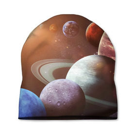 Шапка 3D с принтом Планеты солнечной системы в Курске, 100% полиэстер | универсальный размер, печать по всей поверхности изделия | венера | звезды | земля | космос | марс | меркурий | сатурн | солнце | уран | юпитер
