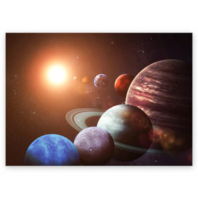 Поздравительная открытка с принтом Планеты солнечной системы в Курске, 100% бумага | плотность бумаги 280 г/м2, матовая, на обратной стороне линовка и место для марки
 | венера | звезды | земля | космос | марс | меркурий | сатурн | солнце | уран | юпитер