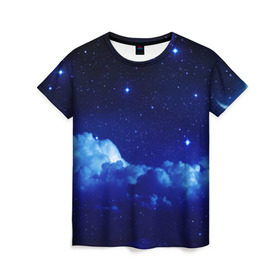 Женская футболка 3D с принтом Звёздное небо в Курске, 100% полиэфир ( синтетическое хлопкоподобное полотно) | прямой крой, круглый вырез горловины, длина до линии бедер | звезды | луна | месяц | ночь