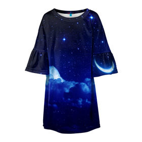 Детское платье 3D с принтом Звёздное небо в Курске, 100% полиэстер | прямой силуэт, чуть расширенный к низу. Круглая горловина, на рукавах — воланы | звезды | луна | месяц | ночь