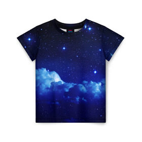 Детская футболка 3D с принтом Звёздное небо в Курске, 100% гипоаллергенный полиэфир | прямой крой, круглый вырез горловины, длина до линии бедер, чуть спущенное плечо, ткань немного тянется | Тематика изображения на принте: звезды | луна | месяц | ночь