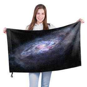 Флаг 3D с принтом Млечный путь в Курске, 100% полиэстер | плотность ткани — 95 г/м2, размер — 67 х 109 см. Принт наносится с одной стороны | вселенная | галактика | звёзды | камета | космос | метеориты | метеоры | млечный путь | орбита | планеты | солнечная система