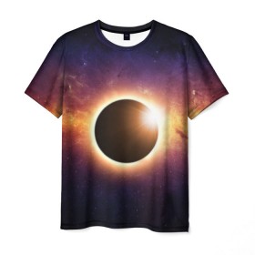 Мужская футболка 3D с принтом Солнечное затмение в Курске, 100% полиэфир | прямой крой, круглый вырез горловины, длина до линии бедер | галактика | звёзды | земля | космос | мгла | млечный путь | ночь | орбита | солнечная система | солнечное затмение | солнце | тьма