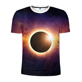 Мужская футболка 3D спортивная с принтом Солнечное затмение в Курске, 100% полиэстер с улучшенными характеристиками | приталенный силуэт, круглая горловина, широкие плечи, сужается к линии бедра | галактика | звёзды | земля | космос | мгла | млечный путь | ночь | орбита | солнечная система | солнечное затмение | солнце | тьма