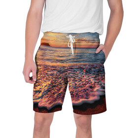 Мужские шорты 3D с принтом Sunset в Курске,  полиэстер 100% | прямой крой, два кармана без застежек по бокам. Мягкая трикотажная резинка на поясе, внутри которой широкие завязки. Длина чуть выше колен | закат | море | океан | пена | песок | пляж | прибой | прилив | рассвет