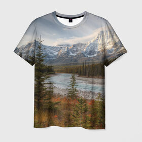 Мужская футболка 3D с принтом Осень в горах в Курске, 100% полиэфир | прямой крой, круглый вырез горловины, длина до линии бедер | горы | лес | осень | пейзаж