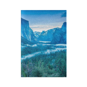 Обложка для паспорта матовая кожа с принтом Горный пейзаж в Курске, натуральная матовая кожа | размер 19,3 х 13,7 см; прозрачные пластиковые крепления | горный хребет | горы | каньон | лес | пейзаж | речка | туман | ущелье