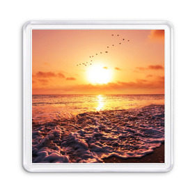 Магнит 55*55 с принтом Закат в Курске, Пластик | Размер: 65*65 мм; Размер печати: 55*55 мм | sunset | жара | закат | зной | косяк | лето | море | облака | океан | отдых | пена | песок | пляж | прибой | прилив | рассвет | солнце | стая птиц