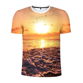 Мужская футболка 3D спортивная с принтом Закат в Курске, 100% полиэстер с улучшенными характеристиками | приталенный силуэт, круглая горловина, широкие плечи, сужается к линии бедра | sunset | жара | закат | зной | косяк | лето | море | облака | океан | отдых | пена | песок | пляж | прибой | прилив | рассвет | солнце | стая птиц